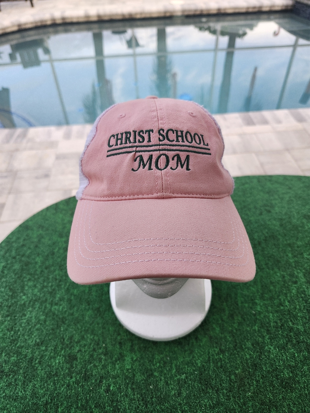 Pink 'Christ School MOM' Embroidered Baseball Cap